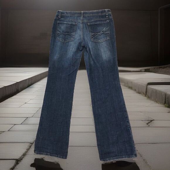 Bisou Bisou Jeans Womens 10 Boot Cut W32-L32 Dark Wash Fade Mid Rise Blue Denim - Picture 1 of 12